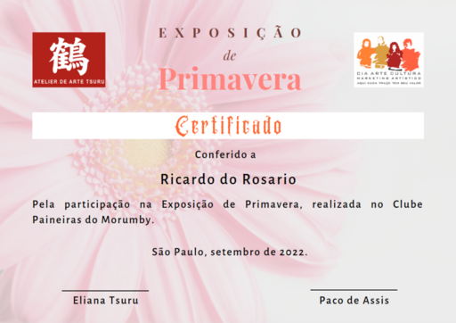 Certificado: Exposição de Primavera 2022 - Clube Paineiras do Morumby