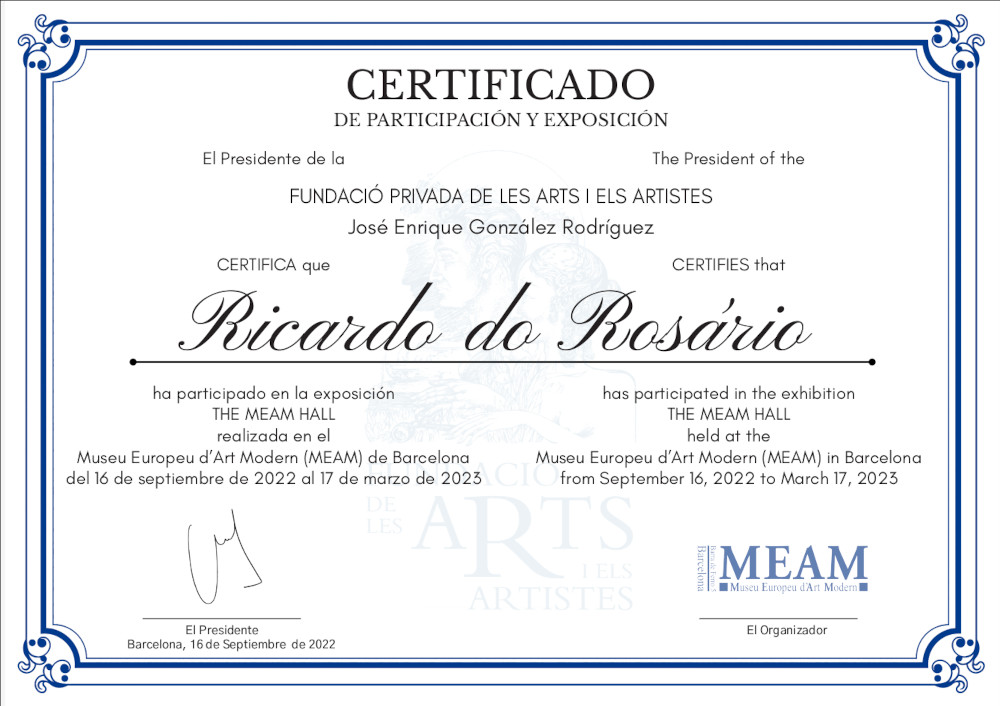 Certificado The MEAM Hall 2022 2023 - Ricardo do Rosario Artes