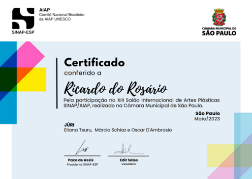 Certificado XIII Salão Internacional de Artes Plásticas SINAP/AIAP