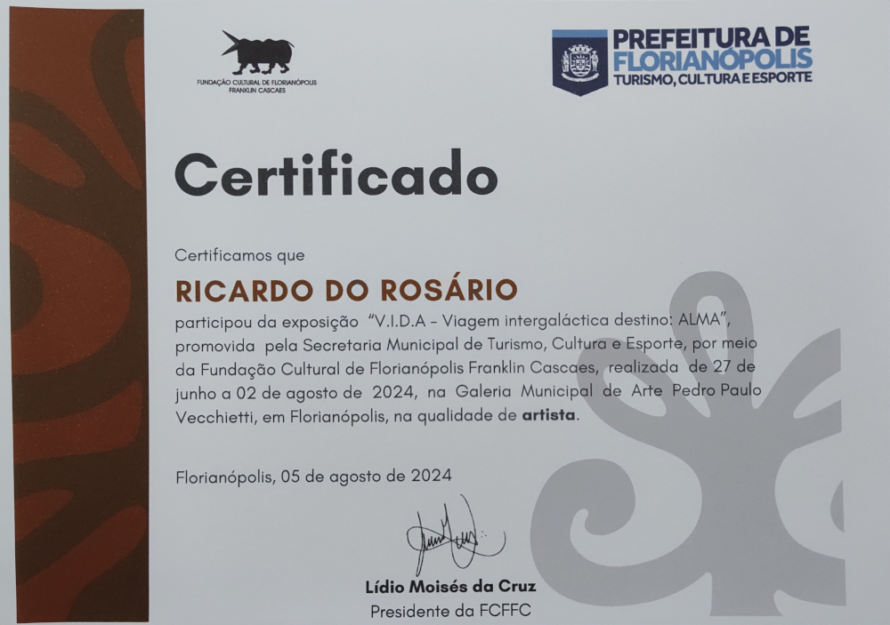 Certificado da exposição V.I.D.A. na galeria Pedro Paulo Vecchietti