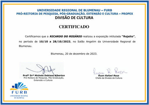 Certificado Salão Angelim FURB Ricardo do Rosário